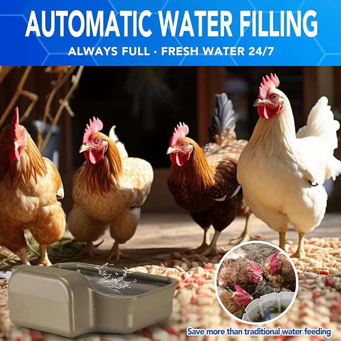 PETTEN Auto Fill Dog Water Bowl, Outdoor 1Gal/3.75L Automatic Dispenser | Auto-refill float valve,no electricity.3.75L for dogs/cats&livestock.3/4"GHT hose connection.Food-grade HDPE,durable