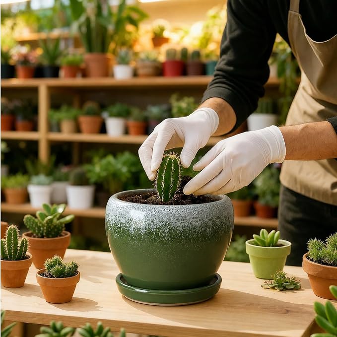 Deep Dream 6 Inch Plant Pots- Ceramic Planter Pot with Drainage Hole and Saucer, Round Flower Pot for Indoor Outdoor Succulent, Snake Plants and Cactus, Blackish Green