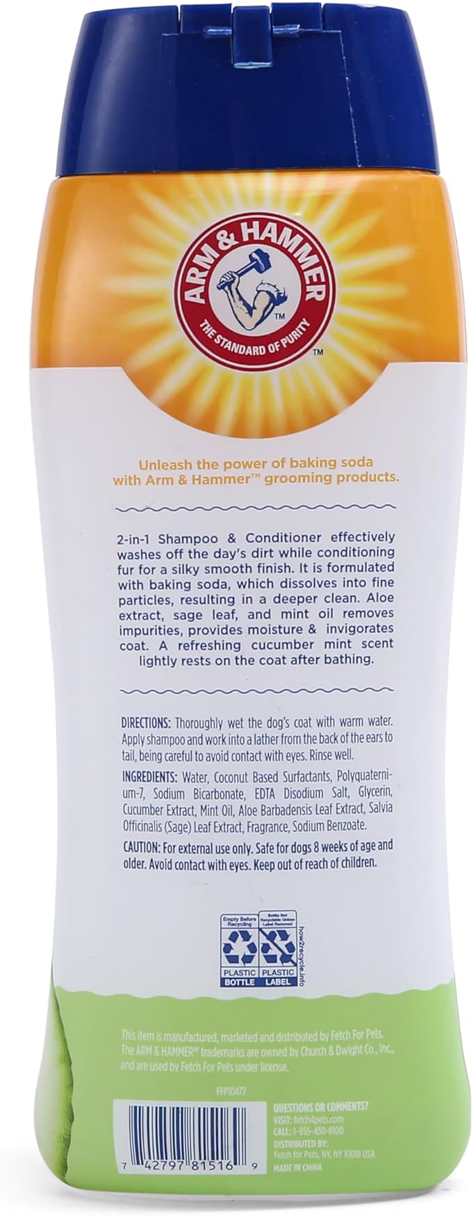 Arm and Hammer for Pets 2-in-1 Dog Shampoo and Conditioner, Cucumber Mint - Odor-Eliminating Baking Soda Formula for Clean, Fresh, Fully Conditioned Dog Coats, 20 Fl Oz - 2 Pack