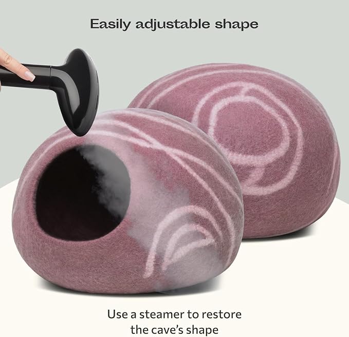 Cat Cave – Premium Felt Cat Bed Enclosure for Indoor Cats, Handmade Merino Wool (Rose Gold, Large)