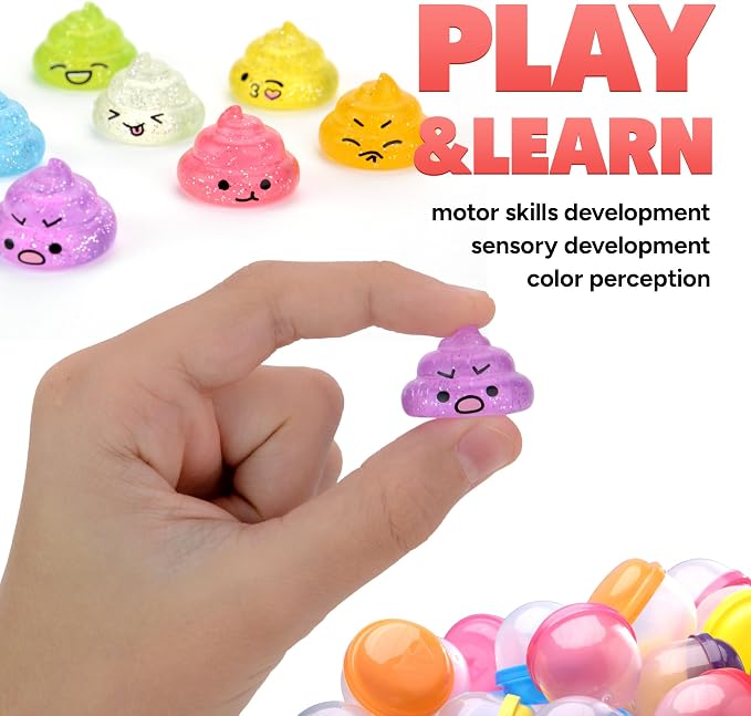 Unicorn Poop Mini Toys in Capsules - 100 Pcs of 1.1 Inch Acorn Capsule and Unicorn Toy Poop for Kids - Plastic Capsules for Toys Bulk - Vending Machine Refill