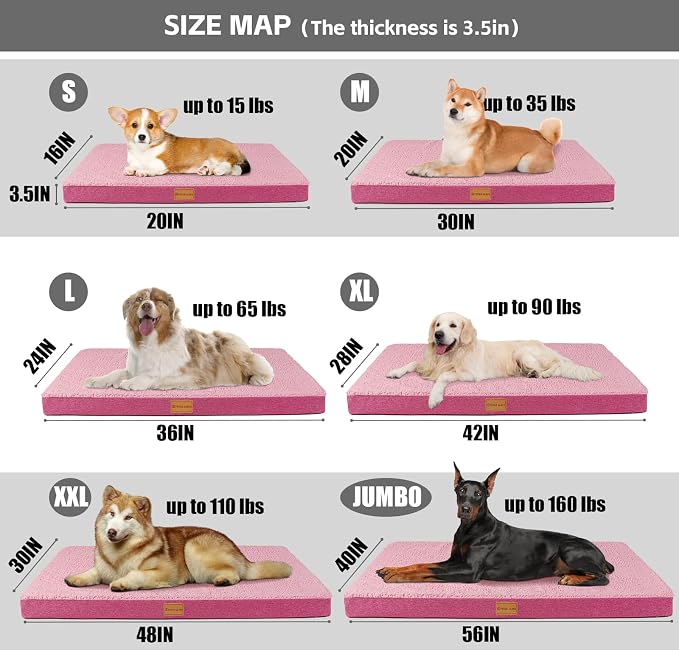 Patas Lague Orthopedic Large Dog Bed Washable Pet Sofa Mat 48''X30'' Pink | Egg-Crate Foam Dog Couch For Large Sized Dogs, Waterproof Removable Cover, Soft Pet Crate Bed With Nonskid Bottom
