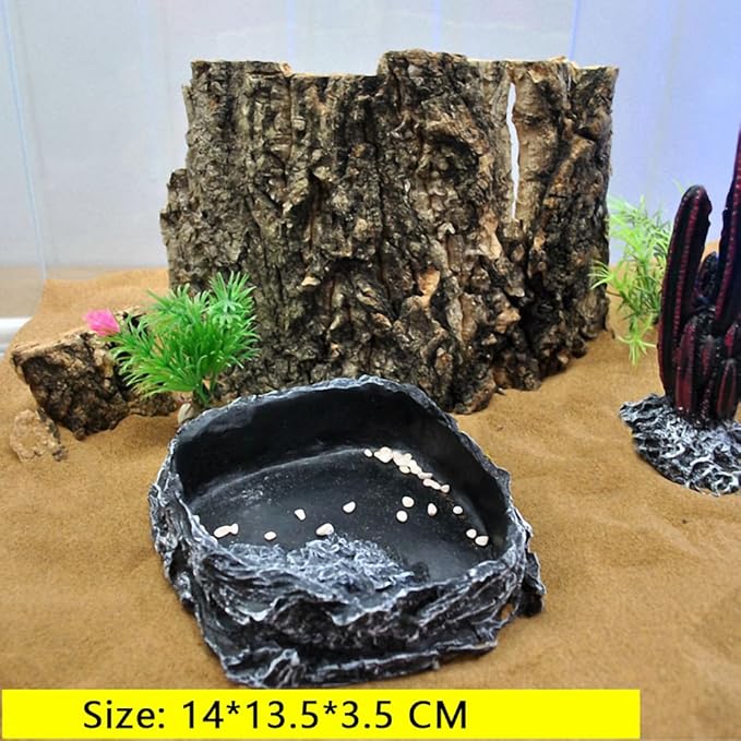 OMEM Reptile Natural Bowl Food and Water Dish Resin Made (2PCS- Black)