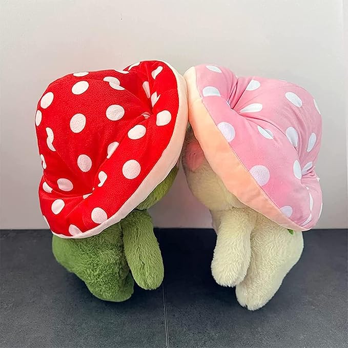 Frog Plush 10" Cute Frog Mushroom Hat Stuffed Animals Kawaii Plush Toys Throw Pillow Home Room Decor Aesthetic Gift
