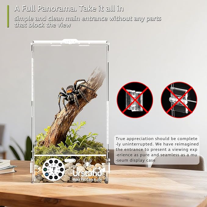 Jumping Spider Enclosure, Front-Opening Acrylic Spider Terrarium with Magnetic Door,Laser-Cut Biomimetic Ventilation System, Escape-Proof for Feeder Insects (6.5"x6.5"x12")