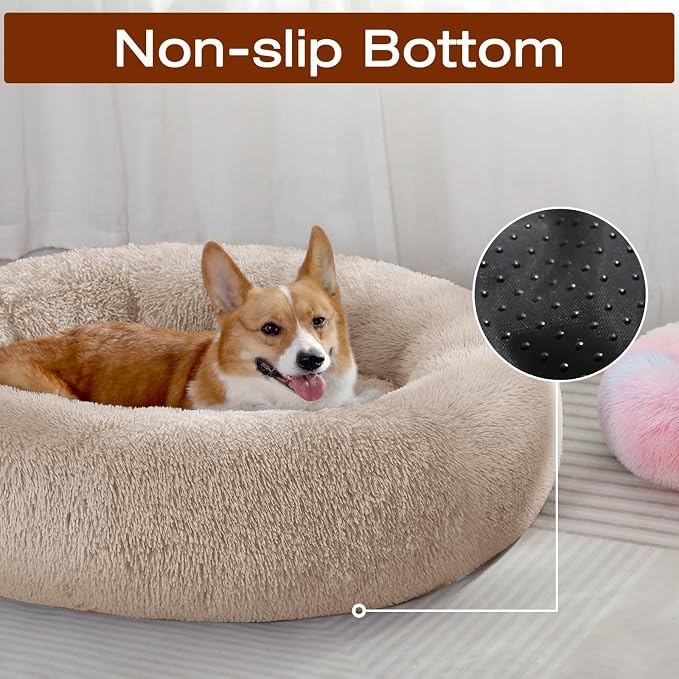 JOLLYVOGUE Dog Beds Large Sized Dog, 36 inches Calming Soft Anti-Anxiety Donut Dogs Bed, Washable Round Fluffy Cushion for Large Pets, Fits up to 80 lbs Pets