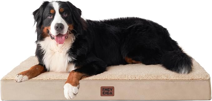 EHEYCIGA Orthopedic Dog Bed Large with Removable Washable Cover, 50IN Khaki | Egg Crate Foam Support, Durable Oxford fabric, Non-Slip Bottom, Machine Washable, Soft Waterproof Plush Pet Bed Mat For Crate