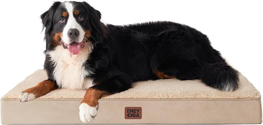 EHEYCIGA Orthopedic Dog Bed Large with Removable Washable Cover, 50IN Khaki | Egg Crate Foam Support, Durable Oxford fabric, Non-Slip Bottom, Machine Washable, Soft Waterproof Plush Pet Bed Mat For Crate