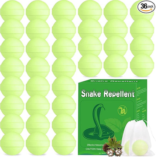 36 Pack Snake Repellent for Yard, Powerful Outdoor & Indoor Lizard be Gone for Garden Lawn, Natural Lizard Repellent for Outdoor Camping Fishing, Effective Repels Snakes Lizard Pets Safe Balls Green