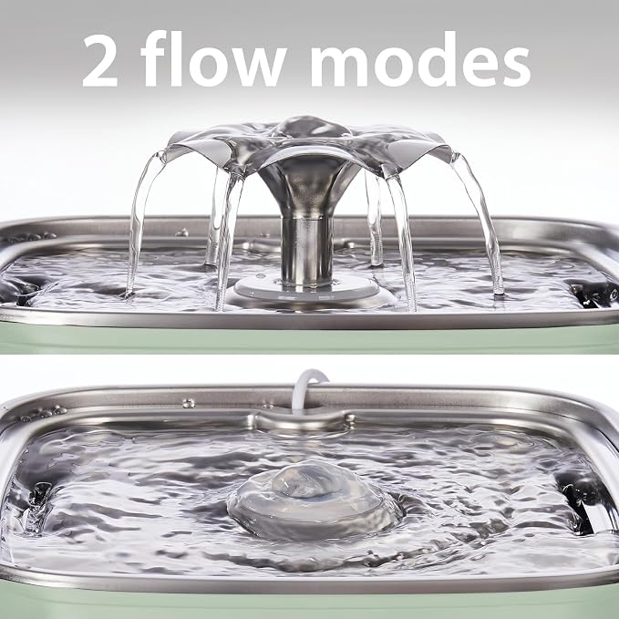 Veken Innovation Award Winner Stainless Steel Cat Water Fountain, 108oz | Automatic Pet Fountain Dog Water Dispenser with Replacement Filters & Silicone Mat for Cats, Dogs (Tea Green)