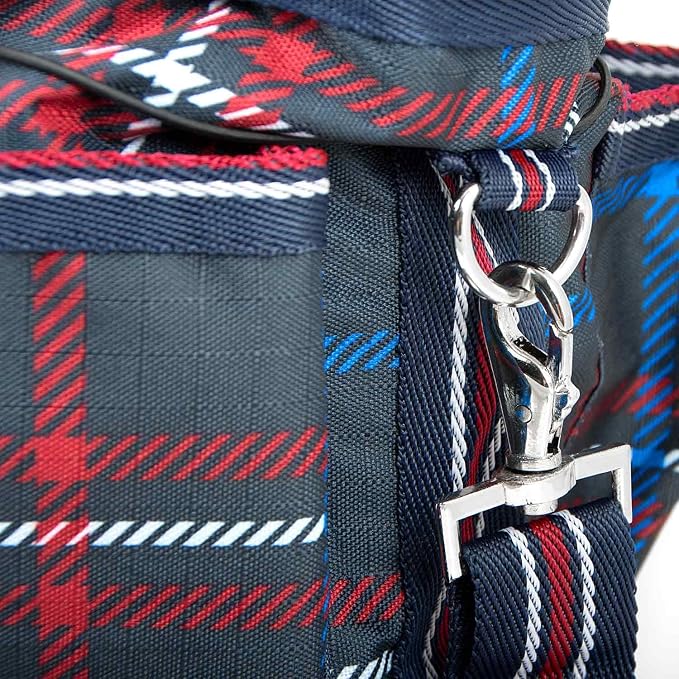 Jeffers Poplar Head Grooming Bag – Horse Grooming Organizer Tote with Pockets for Brushes, Tools, Clippers, Shampoo, Detangler – Stable Barn Kit Carrier for Horses, Pets, Navy & Merlot Plaid