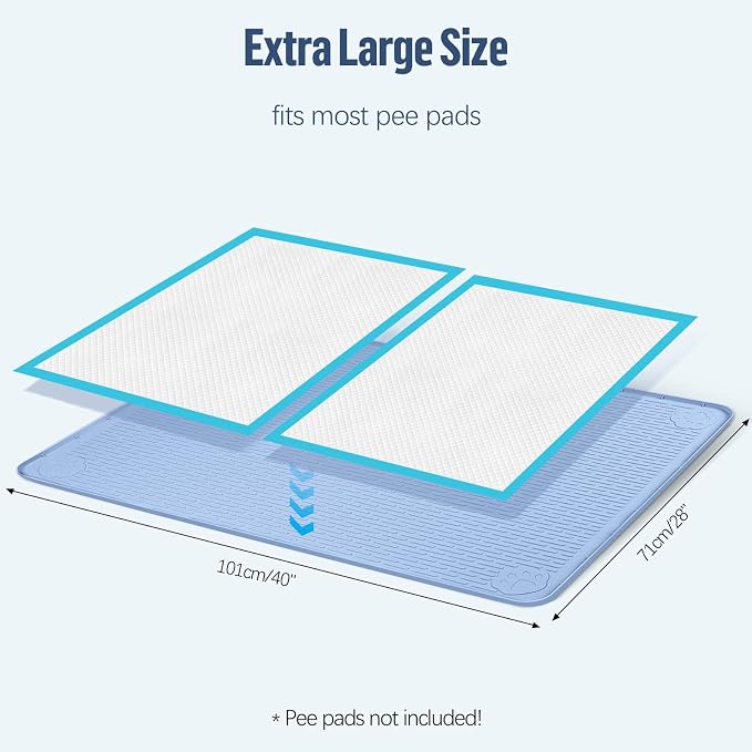 Pee Pad Holder for Dogs 40''x28'' Silicone Puppy Pee Pad Tray, Blue | Extra Large Dog Potty Tray Leak-Proof, High Edge, No Spill Training Pads for Floor Protection, No Pee Pads