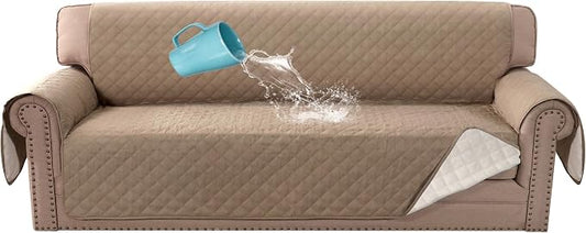 H.VERSAILTEX Sofa Cover, 100% Waterproof Slipcover Furniture Protector, Washable Couch Cover with Non-Skid Backing and Elastic Straps for Kids, Dogs, Pets(Oversized Sofa, French Oak)