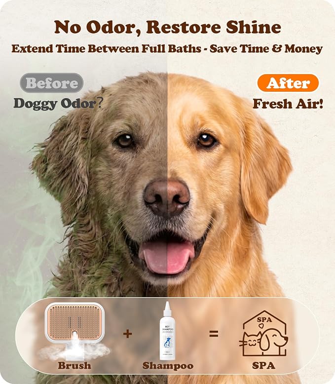 Rorhxia Steam Dog Cat Brush for Shedding, for Short/Long Haired Pet | 2026 Upgraded | Cool Steam Brush | 1*Shampoo | Skin Friendly | Self Cleaning | IPX7 Waterproof | Deodorizes | Soften the Coat