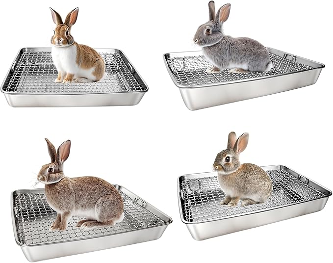 Rabbit Litter Box Stainless Steel Bunny Litter Box Small Animal Toilet Pan Metal Grid for Ferret Galesaur Chinchilla Bunny