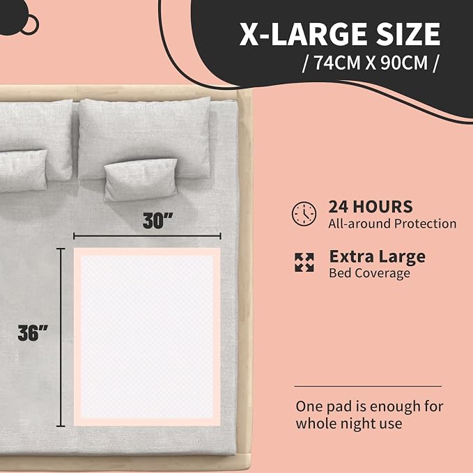 MKISS 30" x 36" Disposable Bed Pads [75 Counts], Heavy Absorbency Underpad | Super Absorbent, Extra Large, Leakproof & Waterproof Protection, Dry Quickly, Soft Fabric Surface Pads for Adult, Pets