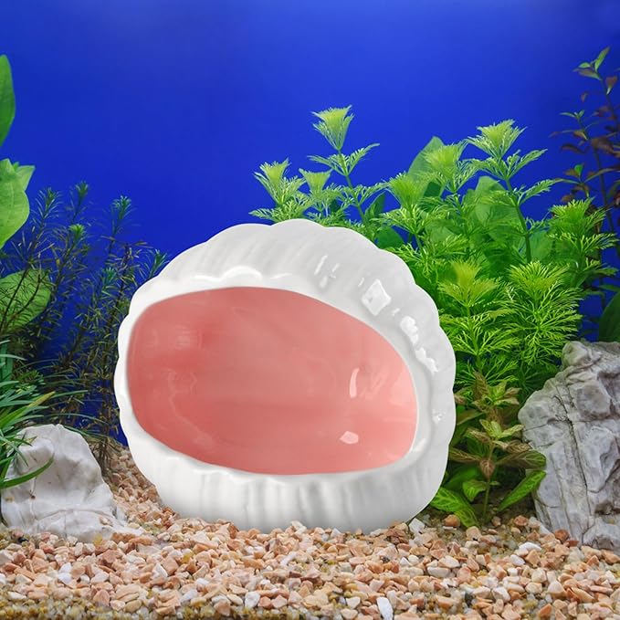 AnRui Cute Ceramic Aquarium Decorations Large Conch Shell-Shaped House Thematic Betta Fish Tank Accessory Decor Ornament Hideout Cave for Fish Playing or Hiding, Pink