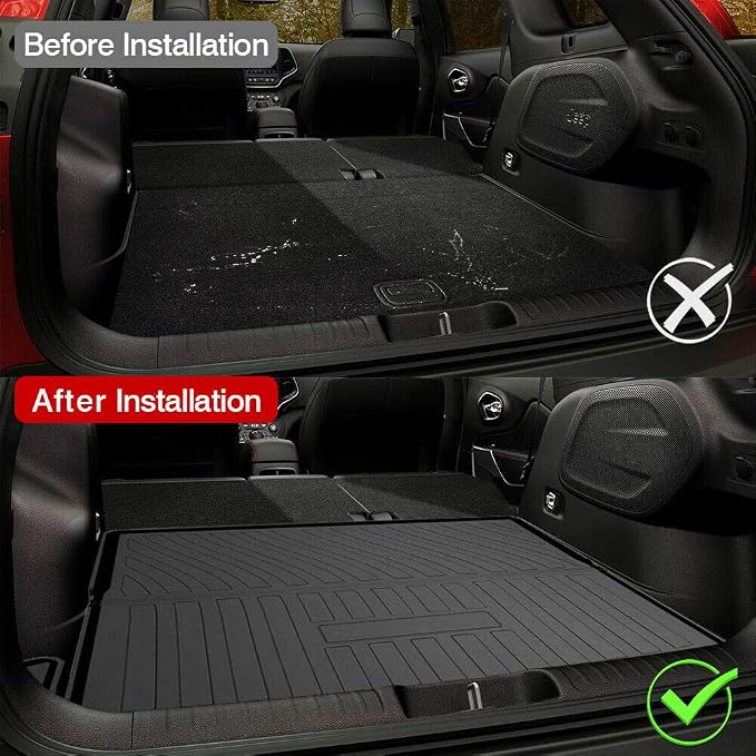 Cherokee Cargo Liners - All-Weather Protection Rear Cargo Trunk Tray Floor Mats Compatible with 2019 2020 2021 2022 2023 Jeep Cherokee, 3D Modeling Waterproof Durable TPO Accessories Custom-Fit