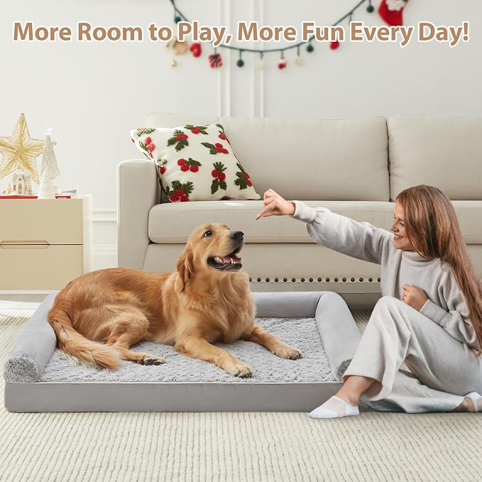 BFPETHOME Orthopedic Washable Large Dog Bed for Senior Dog Comfy Sleep | Waterproof Big Soft Pet Couch Bed for Dogs Relax with Removable Cover Supportive Egg Crate Foam Light Grey 28x23 Inch
