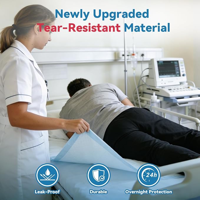 BIGGMED Tear-Resistant Disposable Bed Pads 36" x 36" 50 Count Super Absorbent Underpads, 3XL Extra Large Chux Pads, Thicker Incontinence Bed Pads for Adults, Kids, Elderly, Pee Pads