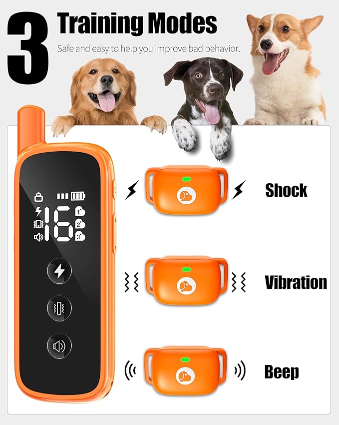 Dog Shock Collar - Rechargeable Dog Training Collar with Remote for Small Medium Large Dogs, IP68 Waterproof 2600FT Electric Collar with Beep, Vibration, Shock, Security Lock (Orange)