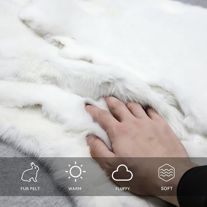 Craft Rabbit Fur Pelt Skin Genuine Tanned Animal Hide with Sewing Quality Leather 12" by 14" for Decoration DIY Crafts Cat Dog Toys Fur Fabric（5Pcs, White）