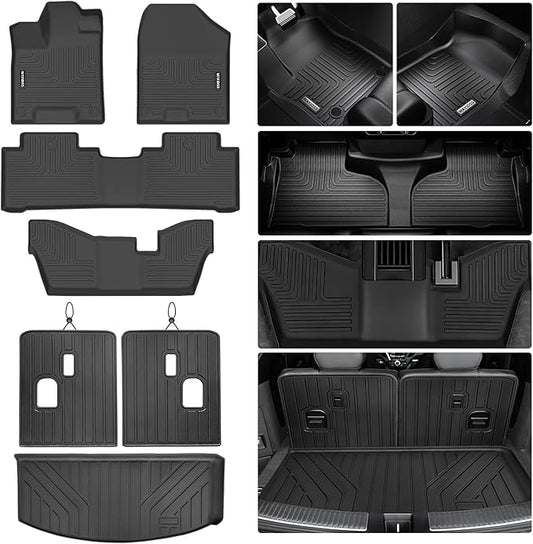 Floor Mats for Acura MDX 2014-2020 (only for 7 Seat, No Hybrid Models) with Trunk Mat & Backrest Mat TPE All Weather Protection 3 Rows Floor Liner & Cargo Liners Accessories