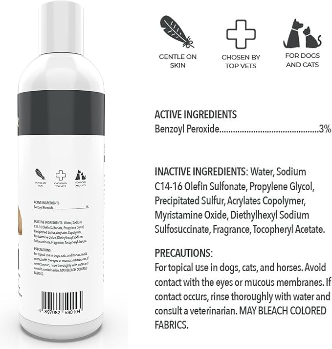 Smiling Paws Pets - Itch Relief Shampoo for Pets - Contains Benzoyl Peroxide - Kills Fleas - Relieves Allergies, Itching, Dermatitis, Mange, Dandruff, Acne, Demodex, Seborrhea, Pyoderma - 12oz