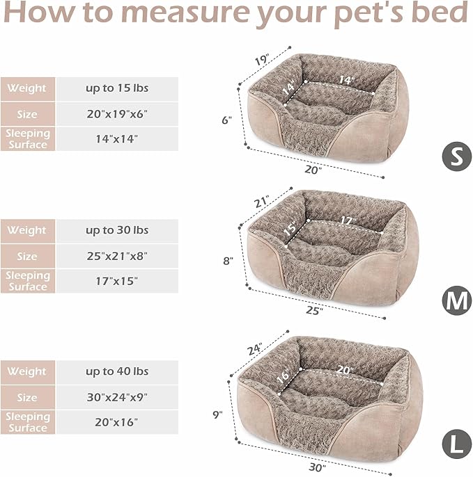 Medium Dog Bed for Large, Small Dogs - Rectangle, Washable, Orthopedic, Soft, Calming, Durable Pet Cuddler with Anti-Slip Bottom (M: 25"x21"x8")
