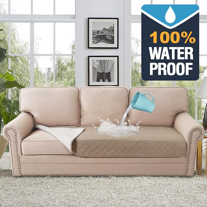 H.VERSAILTEX Couch Cover for Dogs Washable 100% Waterproof Sofa Cushion Cover Dog Bed Cover Non-Slip Pet Blanket for Sofa Cushion Protector, 35" x 74", Khaki