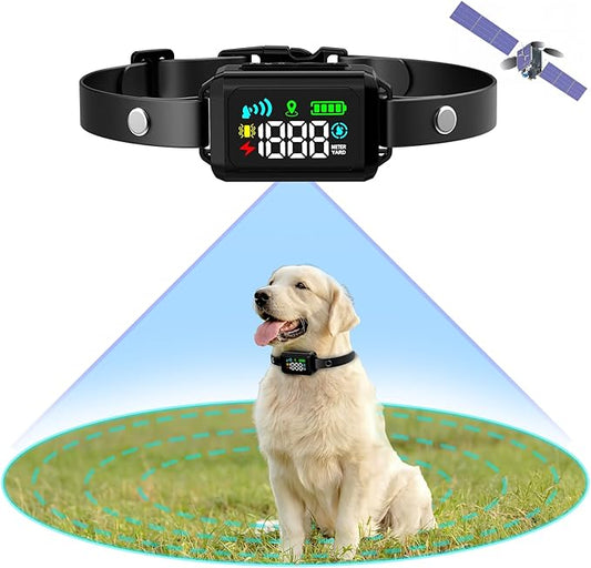 GPS Wireless Dog Fence , Electric Fence for Dogs, Perimeter Collar Fence System, Radius 33-1999 Yards, Beep Vibration Shock Correction,Pet Containment System for Outdoor Use, for Pets Over 18 Lbs