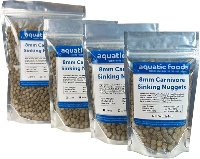 Aquatic Foods Inc. 8mm - 5/16" Carnivore Sinking Pellets for Carnivore Cichlids, Catfish, Monster Fish, Bottom Fish, All Large Fish, Also Koi & Pond Fish. - WL…2-lbs Foil Pouch Bag