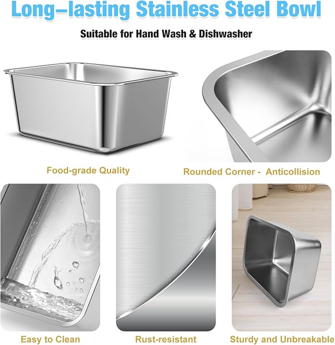 Bobbie & Laxi 16" Elevated Dog Water Bowl, 2.4 Gal Stainless Steel Bowl | Raised Dog Bowl for Large Breed, Metal Dog Feeding Station for Relief Joint Pressure, Easy Clean for Indoor & Outdoor Use