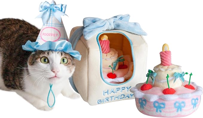 Birthday Cake Snuffle Toy Set, Pink and Blue, Polyester, Nose Work Puzzle Toy for Dogs and Cats