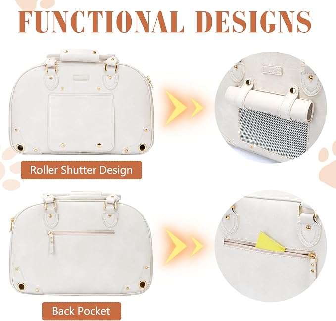 Dog Carrier Purse, Pet Carrier, Waterproof Premium Leather Pet Travel Portable Bag for Cat and Small Dog Home & Outdoor Medium Beige
