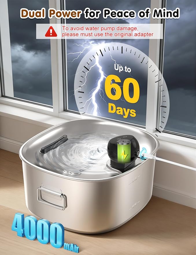 Stainless Steel Dog & Cat Water Fountain for Large Dogs and Cats | 10L /2.64Gal Cordless Dog Water Bowl Dispenser with 2.4G WiFi, Multi-filtered, Ideal for Multi-Pet Home