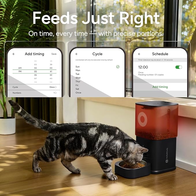 Automatic Cat Feeder with Camera: 6L Automatic Dog Feeder with 2-Way Audio Night Vision Dual Power Supply App Control 2.4G WiFi, Timed Auto Cat Food Dispenser with Stainless Steel Bowl(Black)