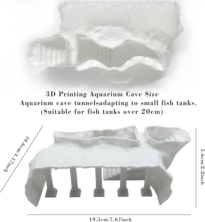 LIYAOLI Aquarium Ornaments Cave Tunnel with Viewing Ports | Fish Tank Decor Hideout for Pleco, Shrimp & Corydoras | Substrate-Friendly Design & Sinking Base (M - Roman Columns - White)