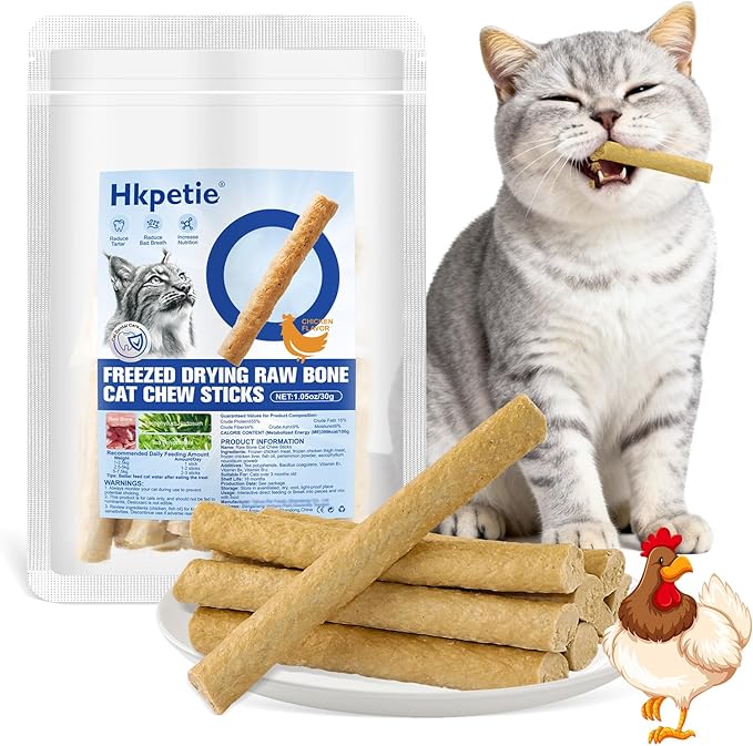 30g Freezed Dried Cat Chew Stick Chicken Flavor, Cat Dental Treats for Freshens Breath and Reduce Tartar, Feline Teething Sticks Cats Treats Snack