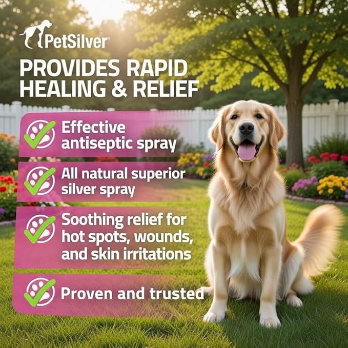 PetSilver Antibacterial Wound & Skin Spray | Dog Hot Spot Treatment & Cat Wound Spray | Chelated Silver Skin Soother for Rashes & Sores | Dog Wound Care & Itch Spray - 4 fl oz