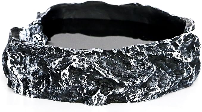 Reptile Feeding Dish Bowl,Reptile Rock Food/Water Dish for Reptiles,Amphibians,Bearded Dragon,Lizard,Frog,Gecko,Tortoise,Hermit Crab and Other Little Critters,Made from Premium Resin(Large Size)