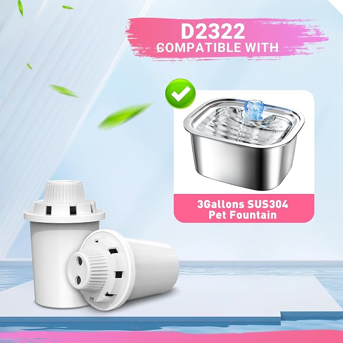 Replacement Filters for PETDOTT Dog Fountain, Water Filter, for Stainless Steel Pet Fountain for Large Dogs- Vertical Filtration for D2223,D2322,D2340,D2341 Lasts Two Months