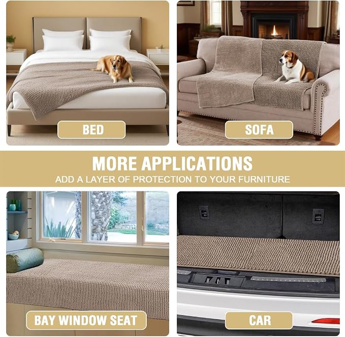 H.VERSAILTEX Plush Chenille Couch Cover for Dogs Pets Blanket for Bed Anti-Slip Soft and Durable Furniture Protector for Small Medium Large Cats Washable (52" x 82", Cuban Sand)