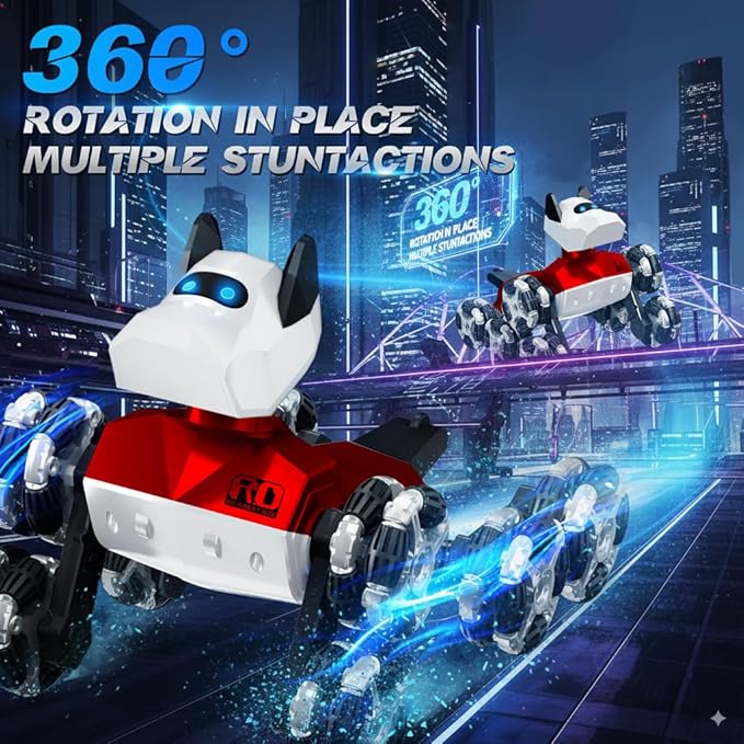 NQD® Robot Dog Toy, 360°Rotate Remote Control Robot Dog with Dancing & Sound FX, Remote Control Cars RC Stunt Robotic Dogs with LED Eyes, Electronic Pet Toys Gifts for Boys Kids Age 3-5 6-7 8-12