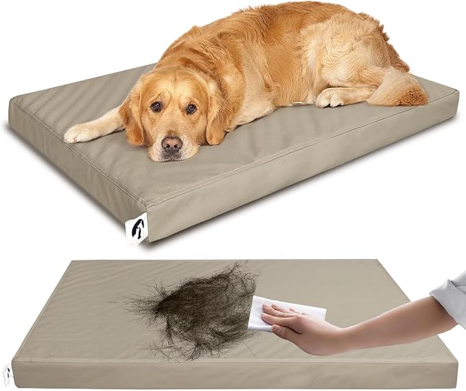 Waterproof Dog Bed for Crate Pad, Leather Pet Mat with Wipeable Removable Cover, Large Size Crate Mat