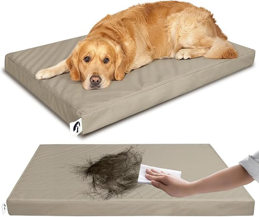 Waterproof Dog Bed for Crate Pad, Leather Pet Mat with Wipeable Removable Cover, Large Size Crate Mat