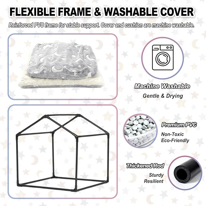 Indoor Dog House, Soft Warm Glow Dog Cave for Cat & Small Dogs | Warm Plush Dog Cave Bed with Sturdy Frame, Machine Washable, Non-slip, for Indoor Dogs and Cats