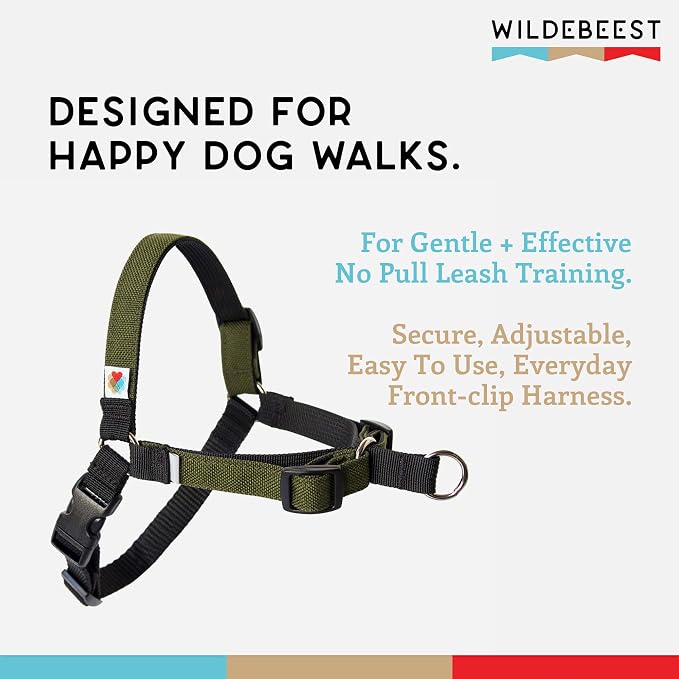 No Pull Dog Harness | Comfortable Training Harnesses | Effective No Pull Harness Design | Ideal for Small Dog and Puppy | 4-Point Adjustable (S - 18~24 inch Girth, Olive)