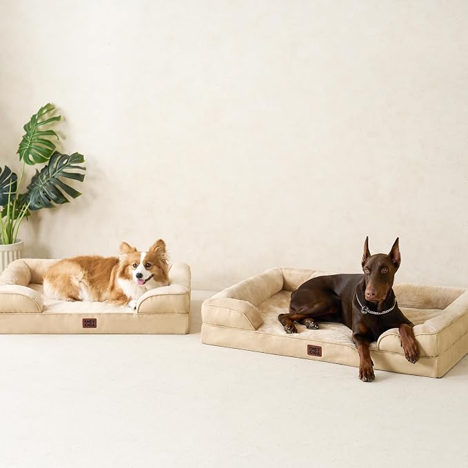 EHEYCIGA Orthopedic Dog Beds Large Sized Dog, Waterproof Washable Pet Bed | Non-Slip Bottom and Egg-Crate Memory Foam XL Dog Couch Bed with Washable Removable Cover, Greige