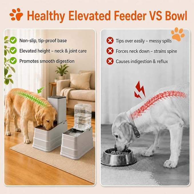 Marchul 2.1Gallon Elevated Dog Feeder and Water Dispenser, Adjustable Gravity Pet Feeder and Water Set with Stainless Steel Bowls, Designed to Protect Dog‘s Neck, Joints, Perfect for Cats and Dogs(8L)